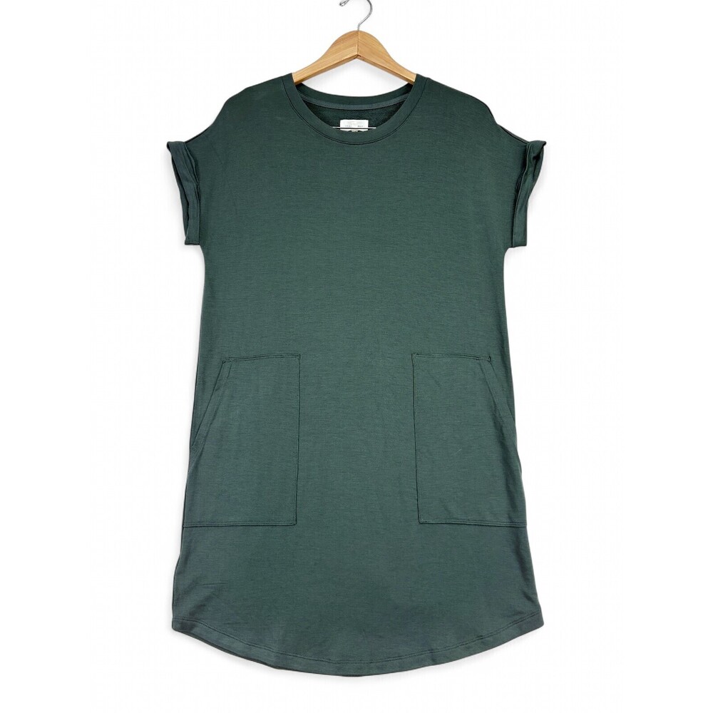 Lou & Grey Pocket T-Shirt Tunic Dress S Forest Green